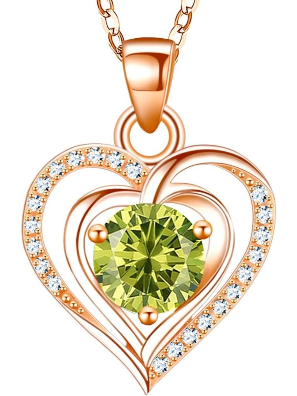 Women Rose Gold 9 925 Sterling Silver Zirconia Heart Birthstone Pendant Necklace
